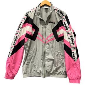 Diadora Track Jacket MVB Windbreaker Retro Style Mens Large Gray Pink Black